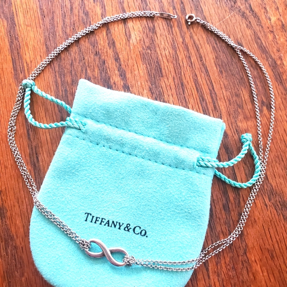 Tiffany & Co. Infinity Double Chain Necklace 925 Sterling Silver 16”